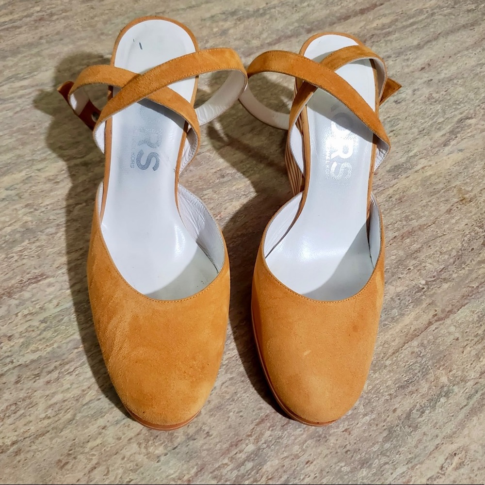 Kors Michael Kors mustard color suede wedge sandals